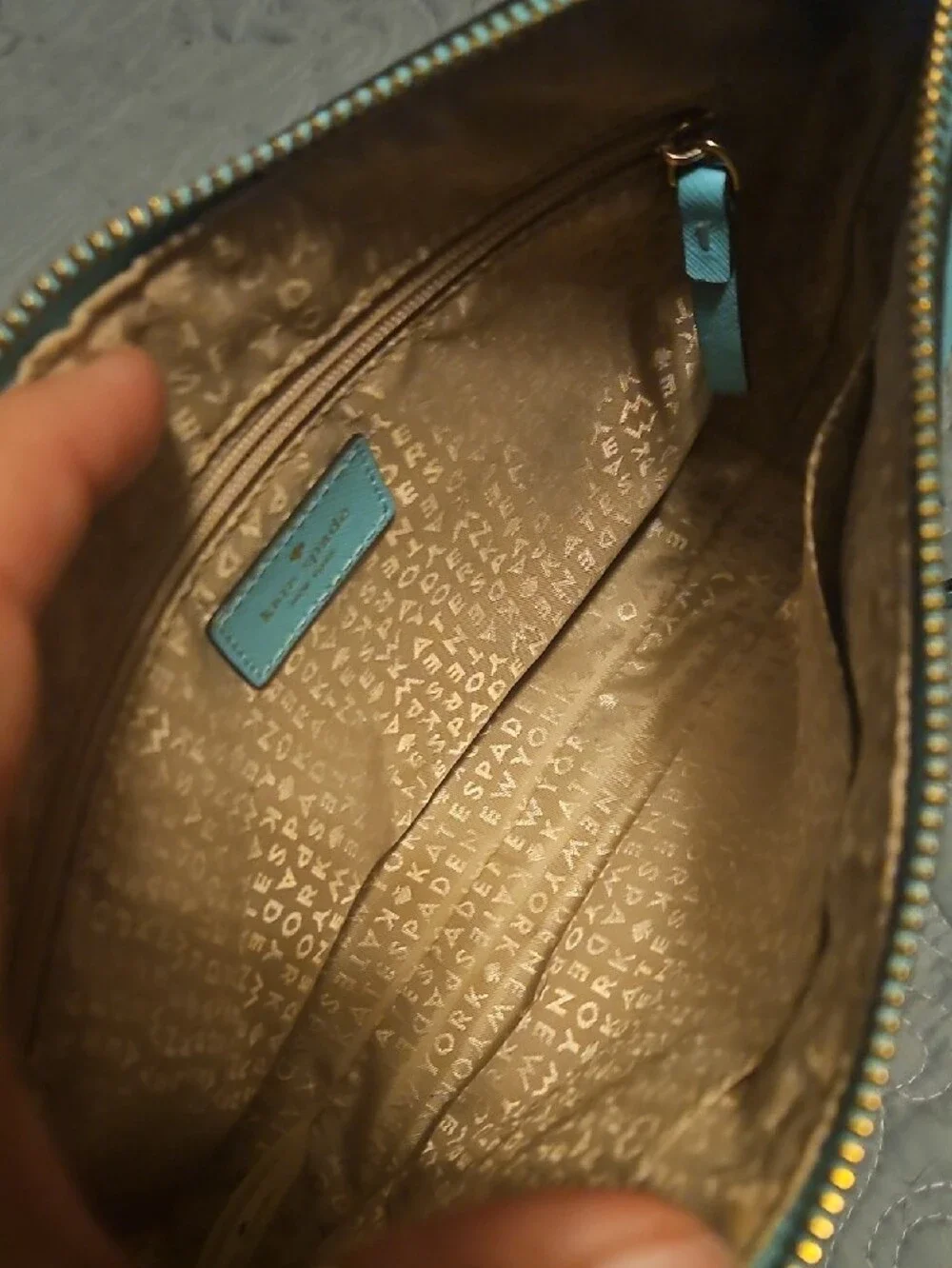 kate spade mint green leather tote with gold logo